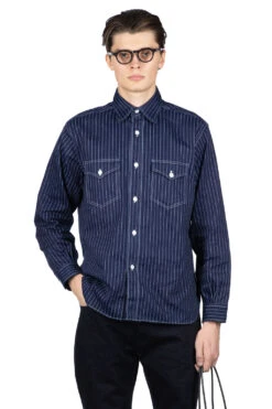 Fiction Romance 8.5oz Wabash Stripe Work Shirt - N. Navy