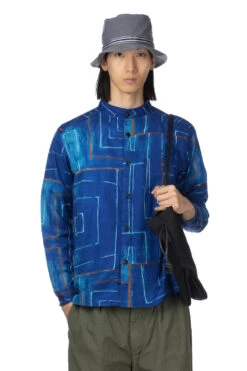 Composition Band Collar Shirt - Blue